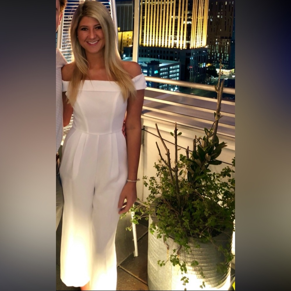BCBG White Off-Shoulder Jumpsuit, LIKE NEW, size 4.